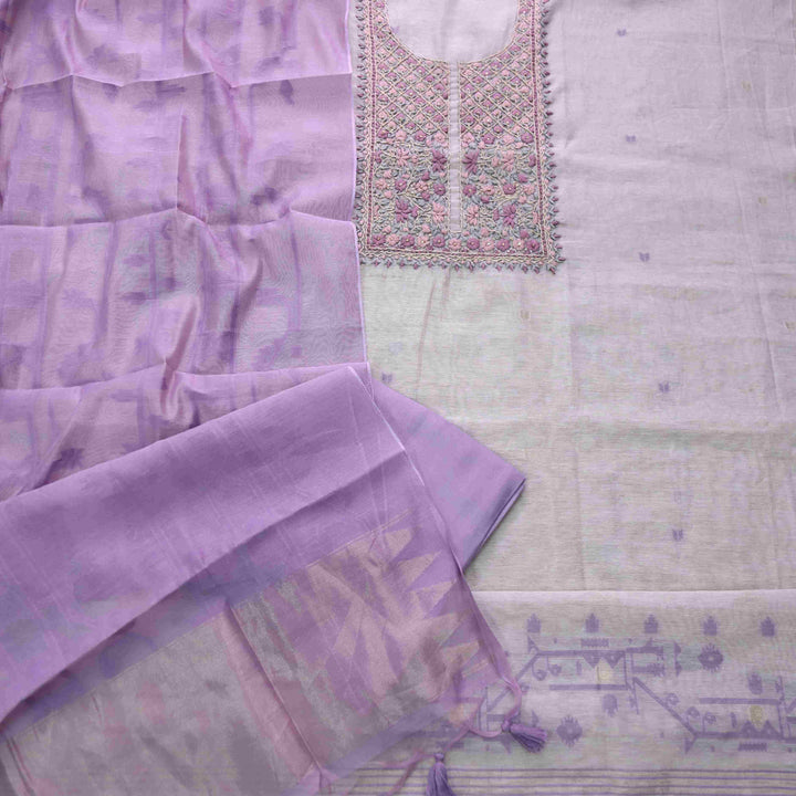 Rabiya Plum Lavender Thread Embroidery Neck Work Jamdani Suit Set