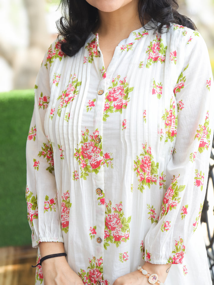 Luna White Red Floral Mul Cotton Co-ord Set