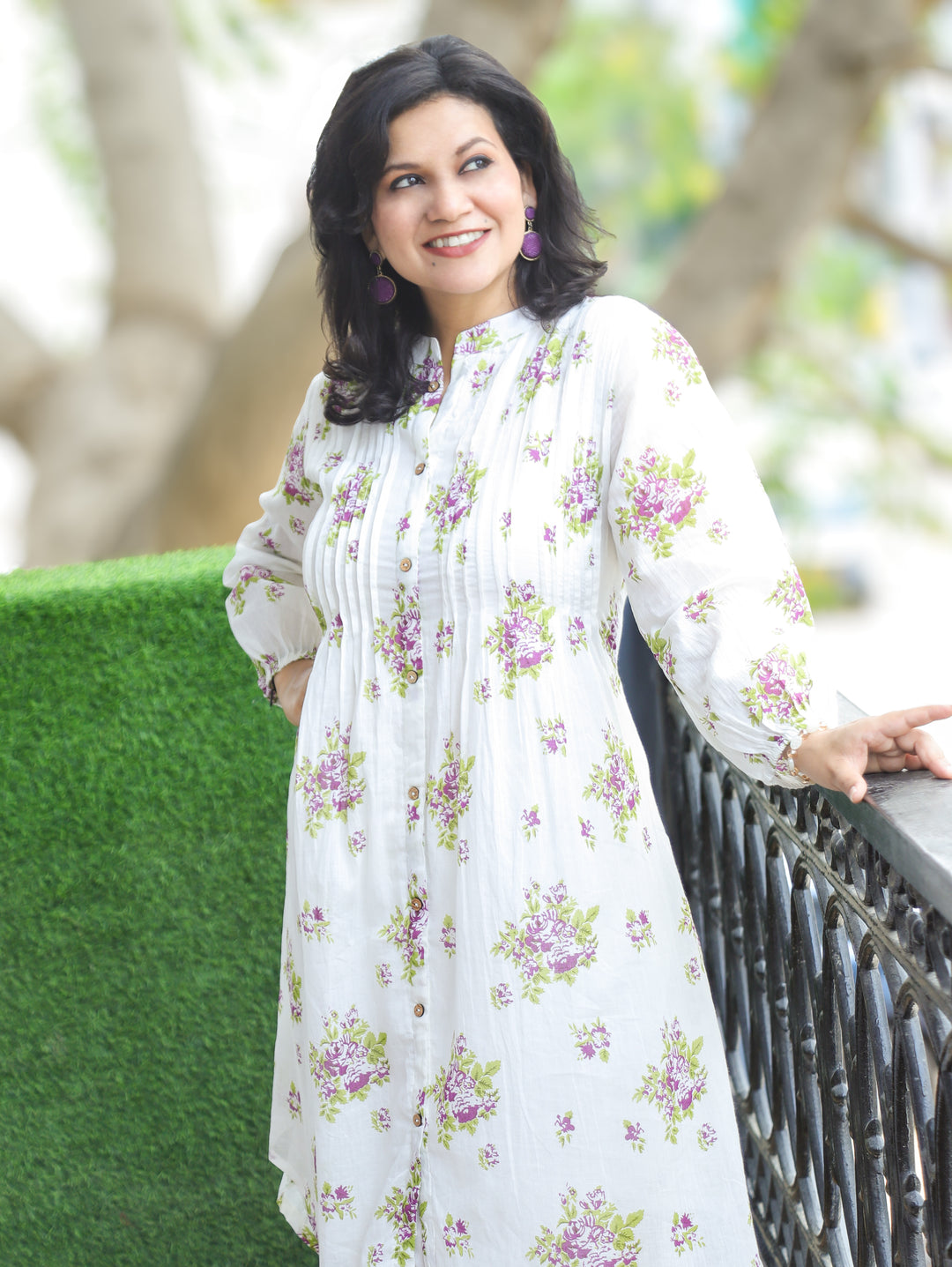 Luna White Purple Floral Mul Cotton Co-ord Set