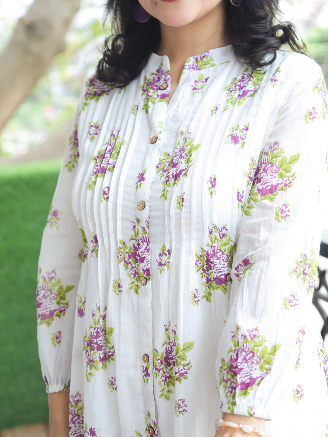 Luna White Purple Floral Mul Cotton Co-ord Set