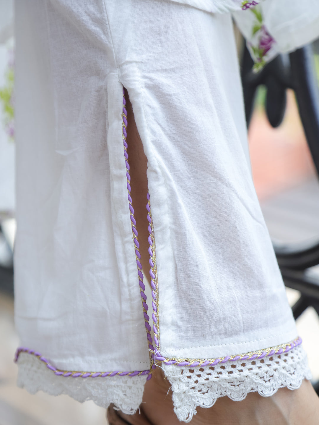 Luna White Purple Floral Mul Cotton Co-ord Set