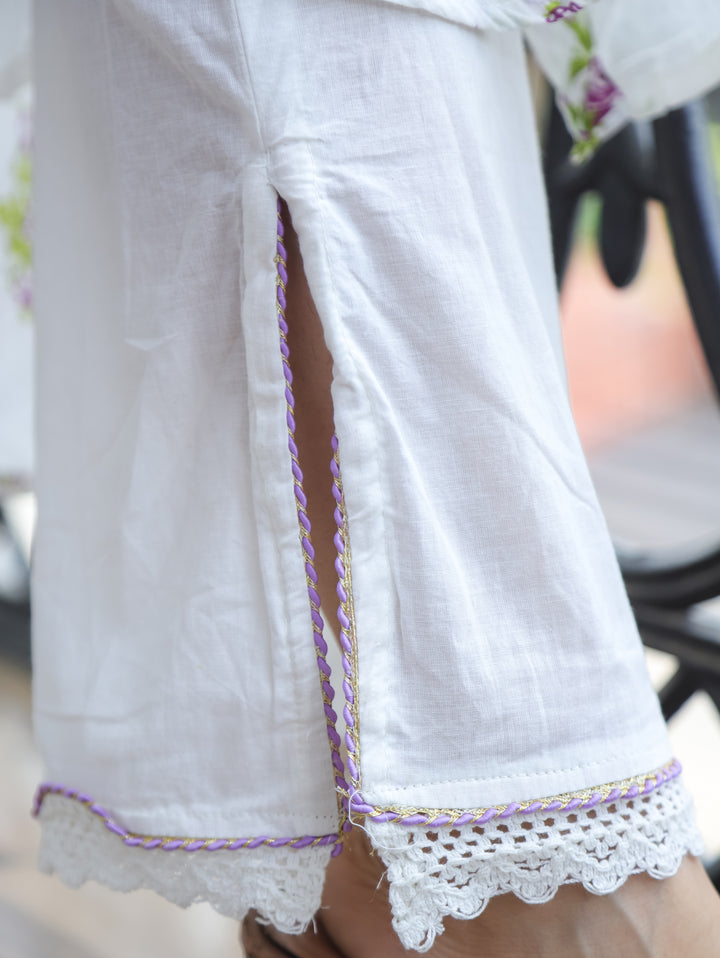Luna White Purple Floral Mul Cotton Co-ord Set