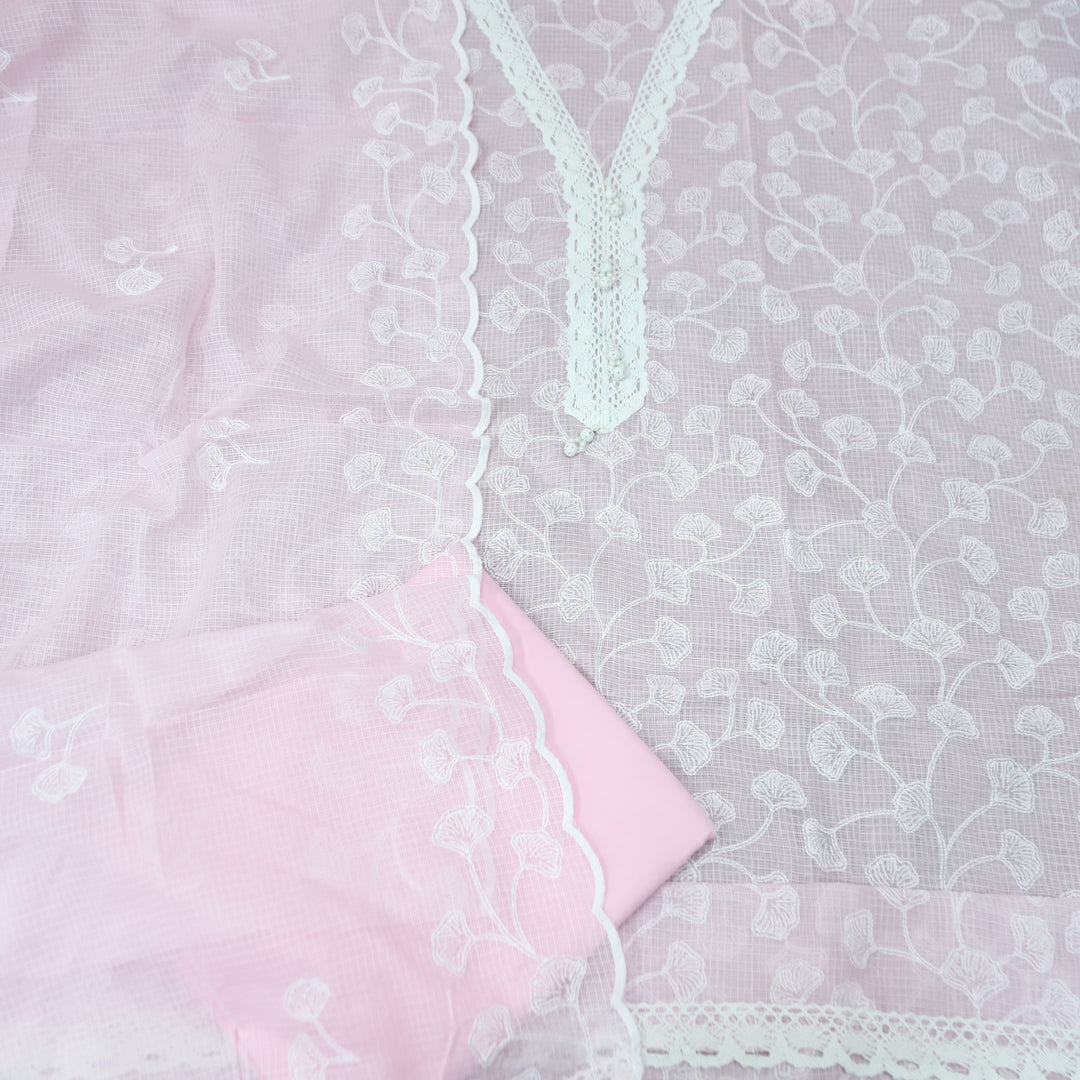 Zeenat Candy Pink Lace Work in All Over Thread Work Kota Doriya Suit Set
