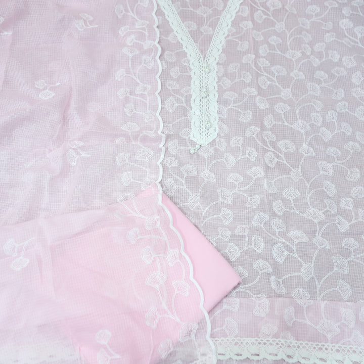 Zeenat Candy Pink Lace Work in All Over Thread Work Kota Doriya Suit Set