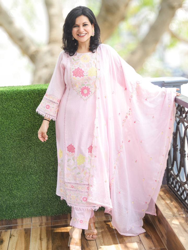 Chloe Candy Pink Embroidered Cotton 3 Piece Set