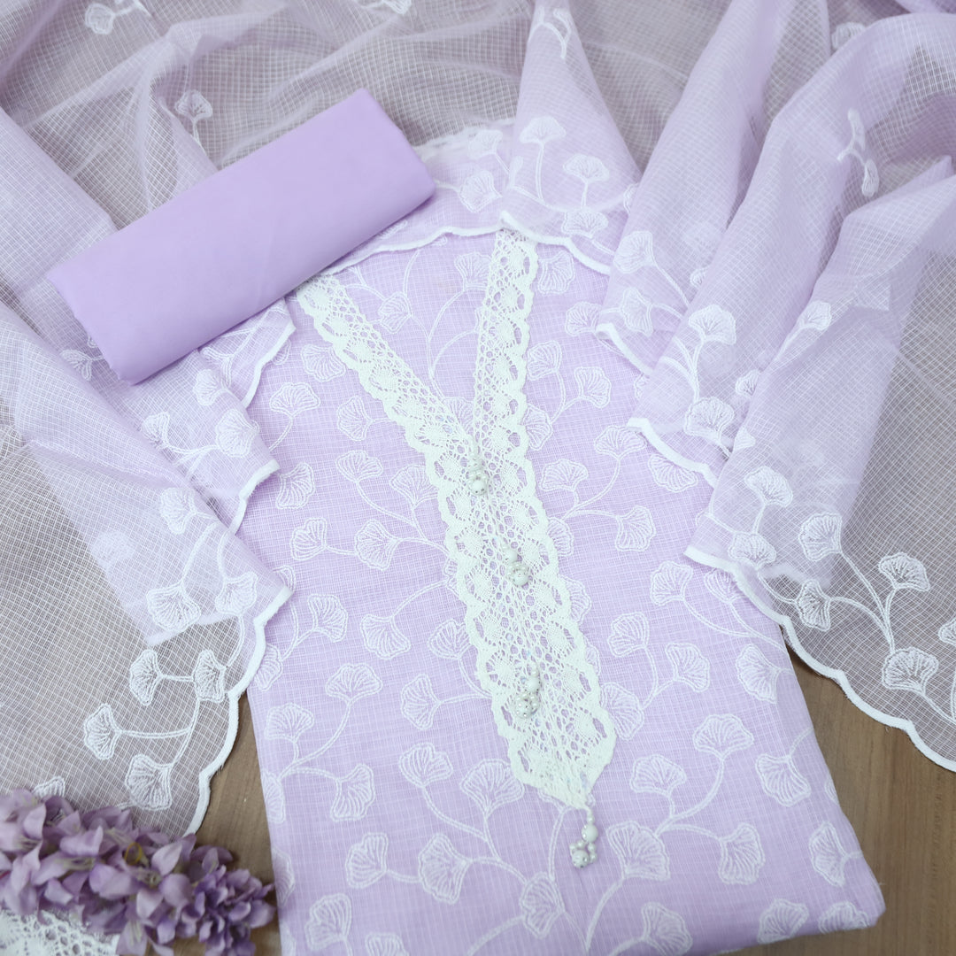 Zeenat Petal Lavender Lace Work in All Over Thread Work Kota Doriya Suit Set