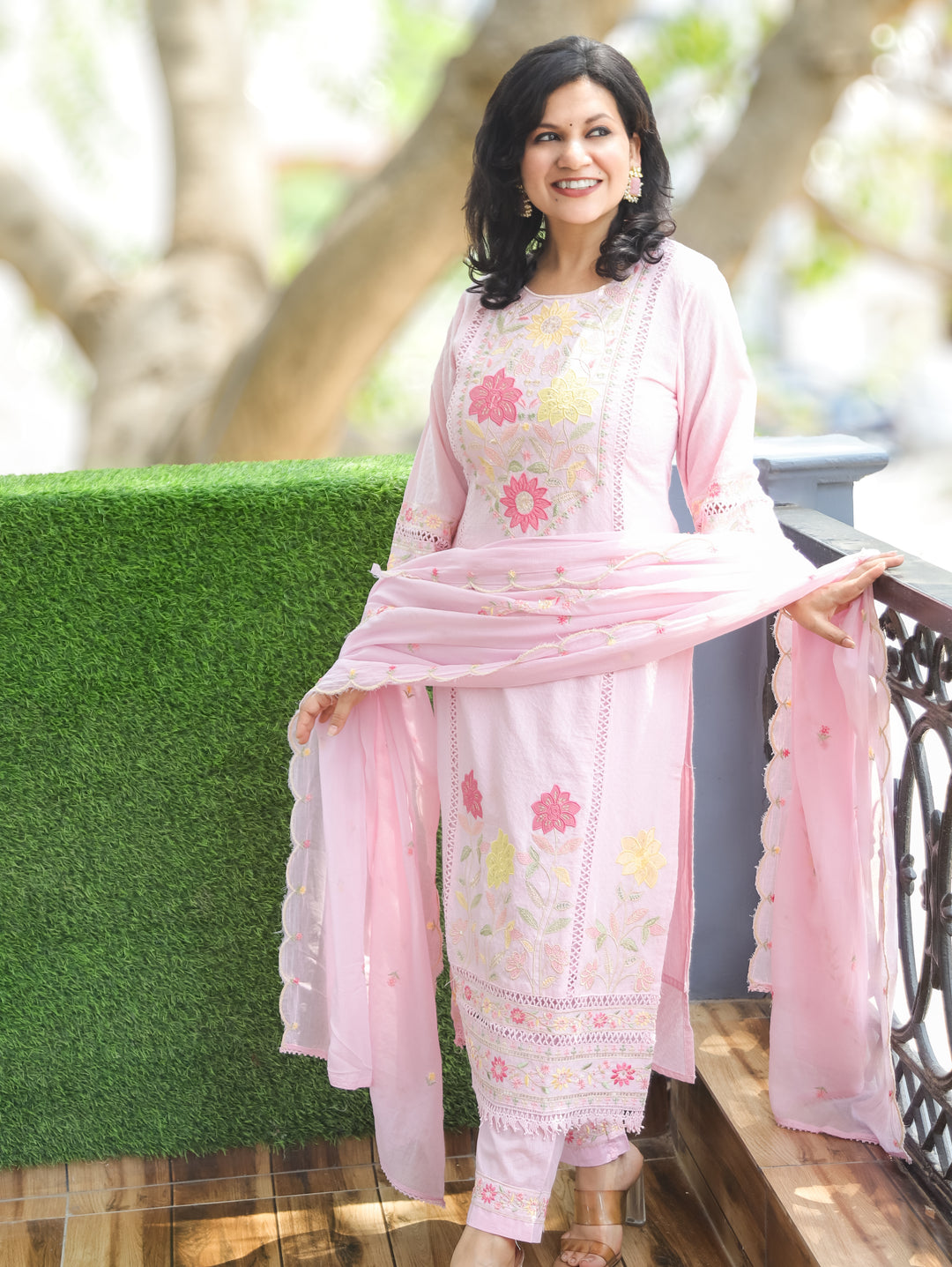 Chloe Candy Pink Embroidered Cotton 3 Piece Set