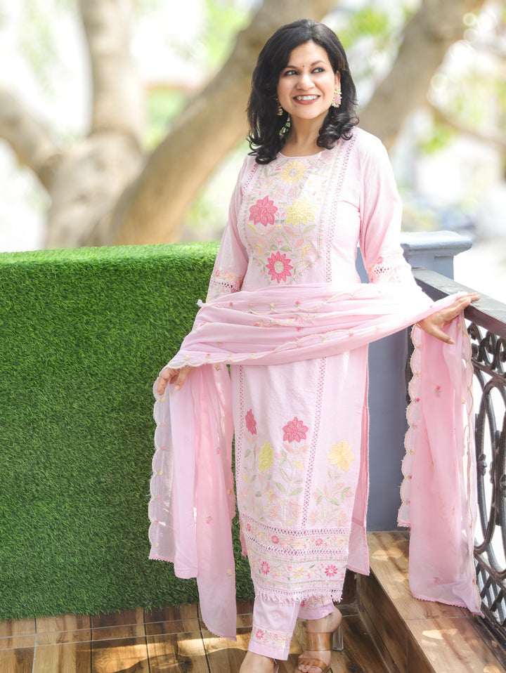 Chloe Candy Pink Embroidered Cotton 3 Piece Set