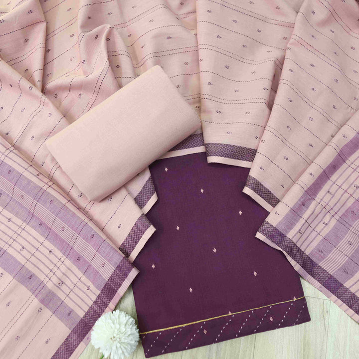 Madhubala Berry Plum Purple Thread Weaved Handloom Cotton Suit Set