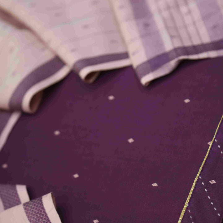 Madhubala Berry Plum Purple Thread Weaved Handloom Cotton Suit Set
