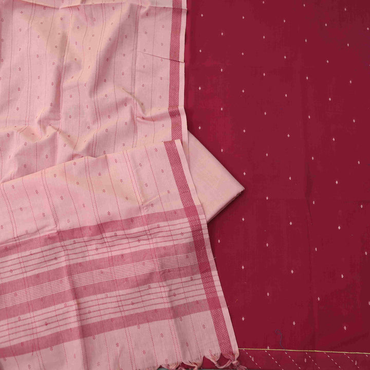 Madhubala Ruby Bold Red Thread Weaved Handloom Cotton Suit Set