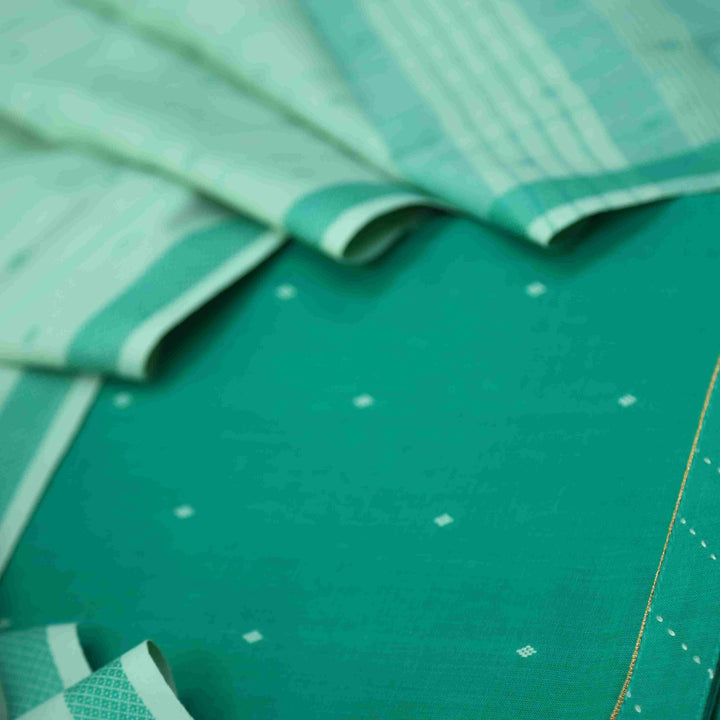 Madhubala Caterpillar Green Thread Weaved Handloom Cotton Suit Set
