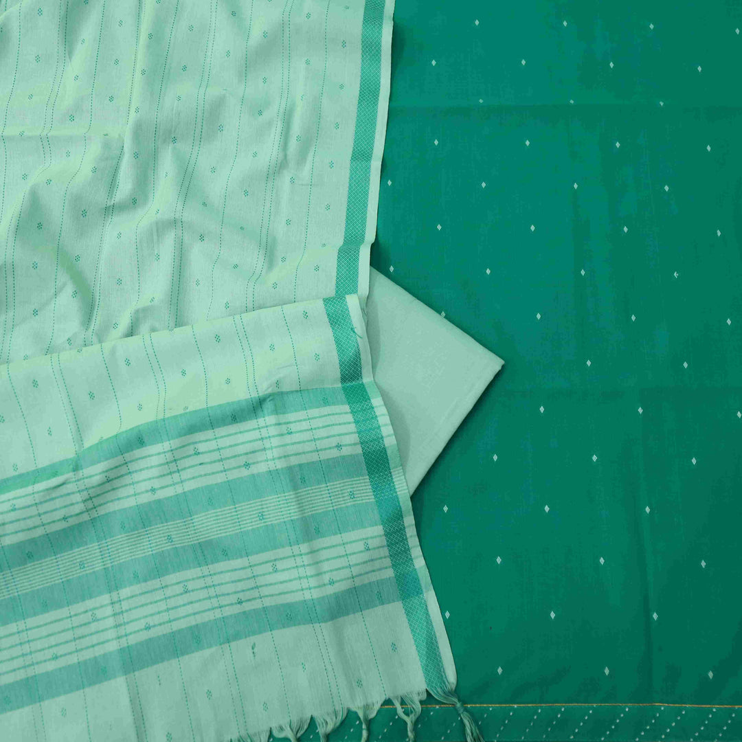 Madhubala Caterpillar Green Thread Weaved Handloom Cotton Suit Set