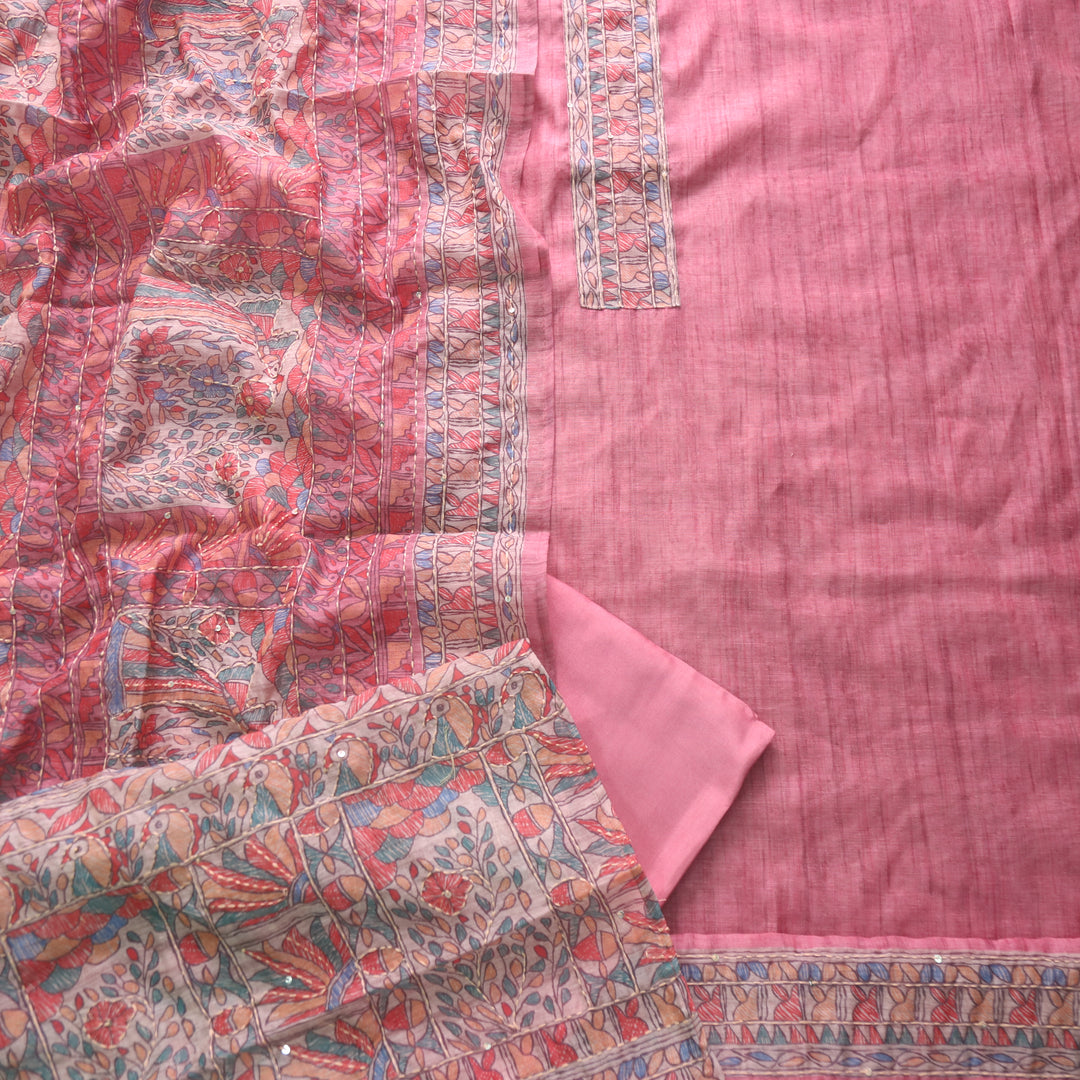 Ishqkiya Mauve Pink Madhubani Patch with Kantha Detailing Chanderi Suit Set