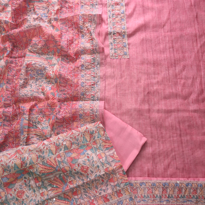 Ishqkiya Mauve Pink Madhubani Patch with Kantha Detailing Chanderi Suit Set