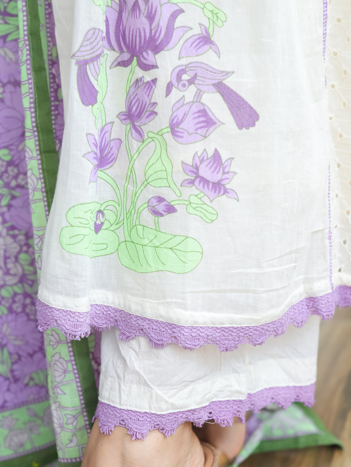 Noor Shell Beige Purple Pintuck Mul Cotton 3 Piece Set