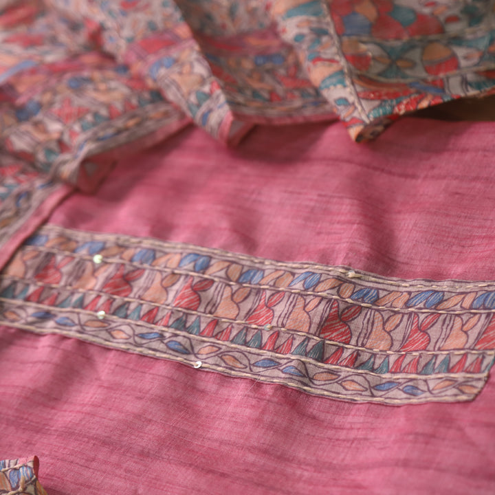 Ishqkiya Mauve Pink Madhubani Patch with Kantha Detailing Chanderi Suit Set