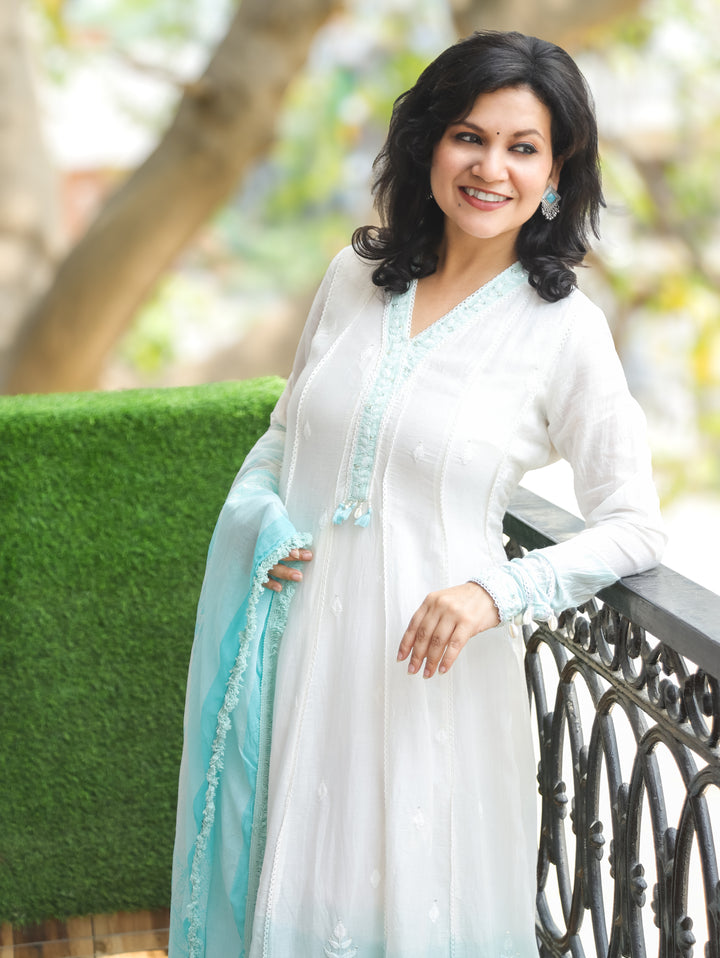 Sophia White Blue Mul Cotton Anarkali Set