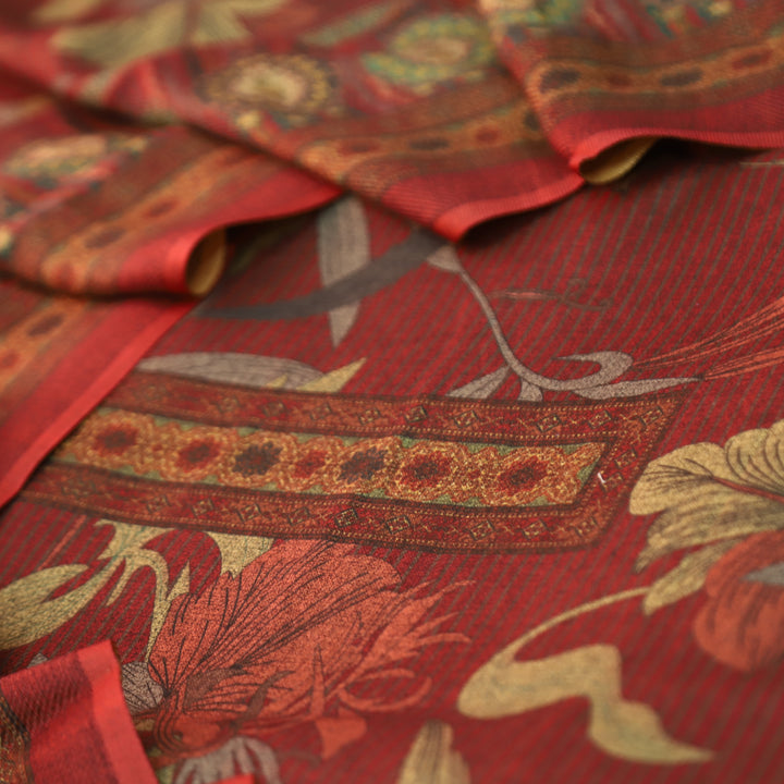 आस्था Berry Red Enriched with Digital Floral Printed Semi Pashmina Winter Set