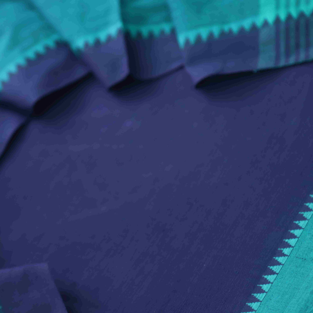 Sanskruti Denim Blue with Teal Temple Hem South Cotton Suit Set