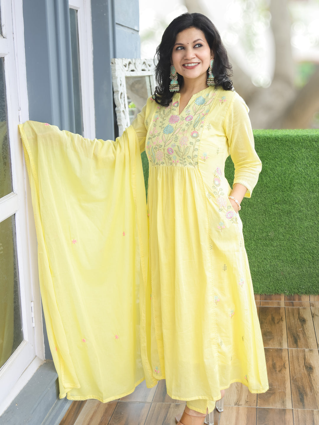 Emily Butter Yellow Embroidered 3 Piece Set