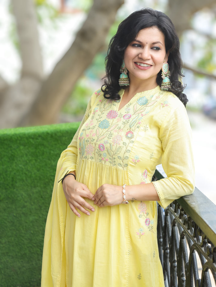 Emily Butter Yellow Embroidered 3 Piece Set