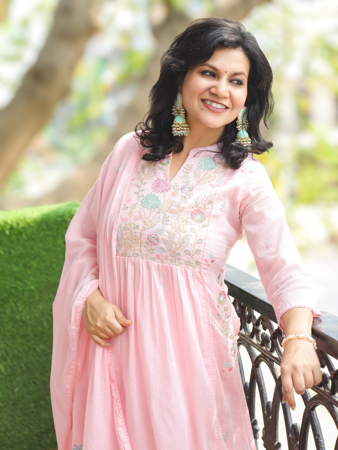 Emily Pastel Pink Embroidered 3 Piece Set