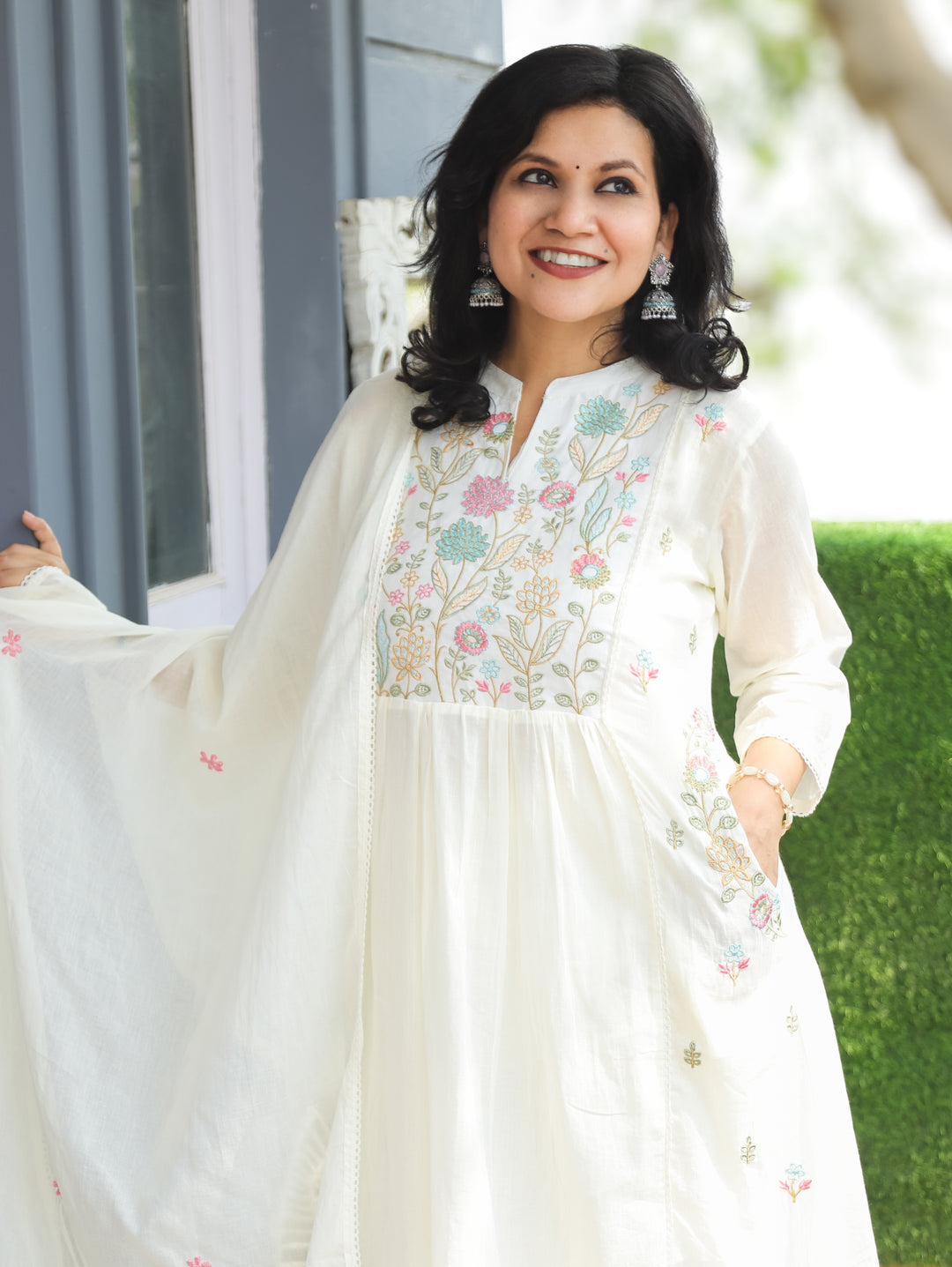 Emily Shell White Embroidered 3 Piece Set