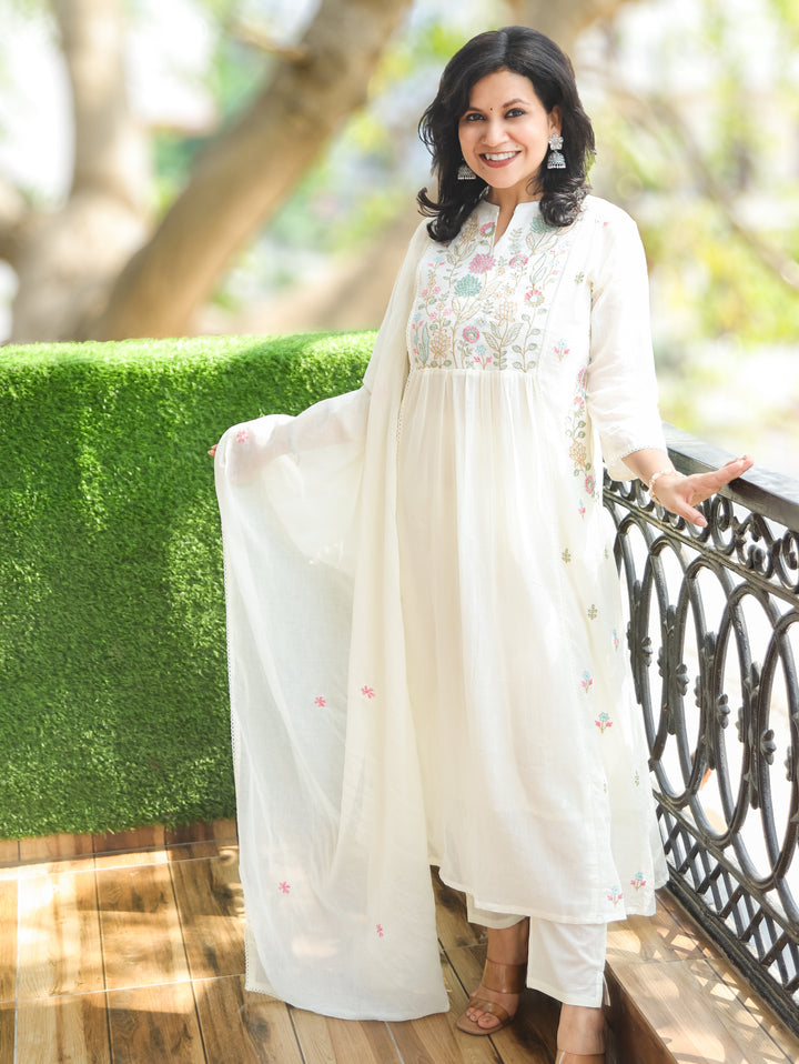 Emily Shell White Embroidered 3 Piece Set