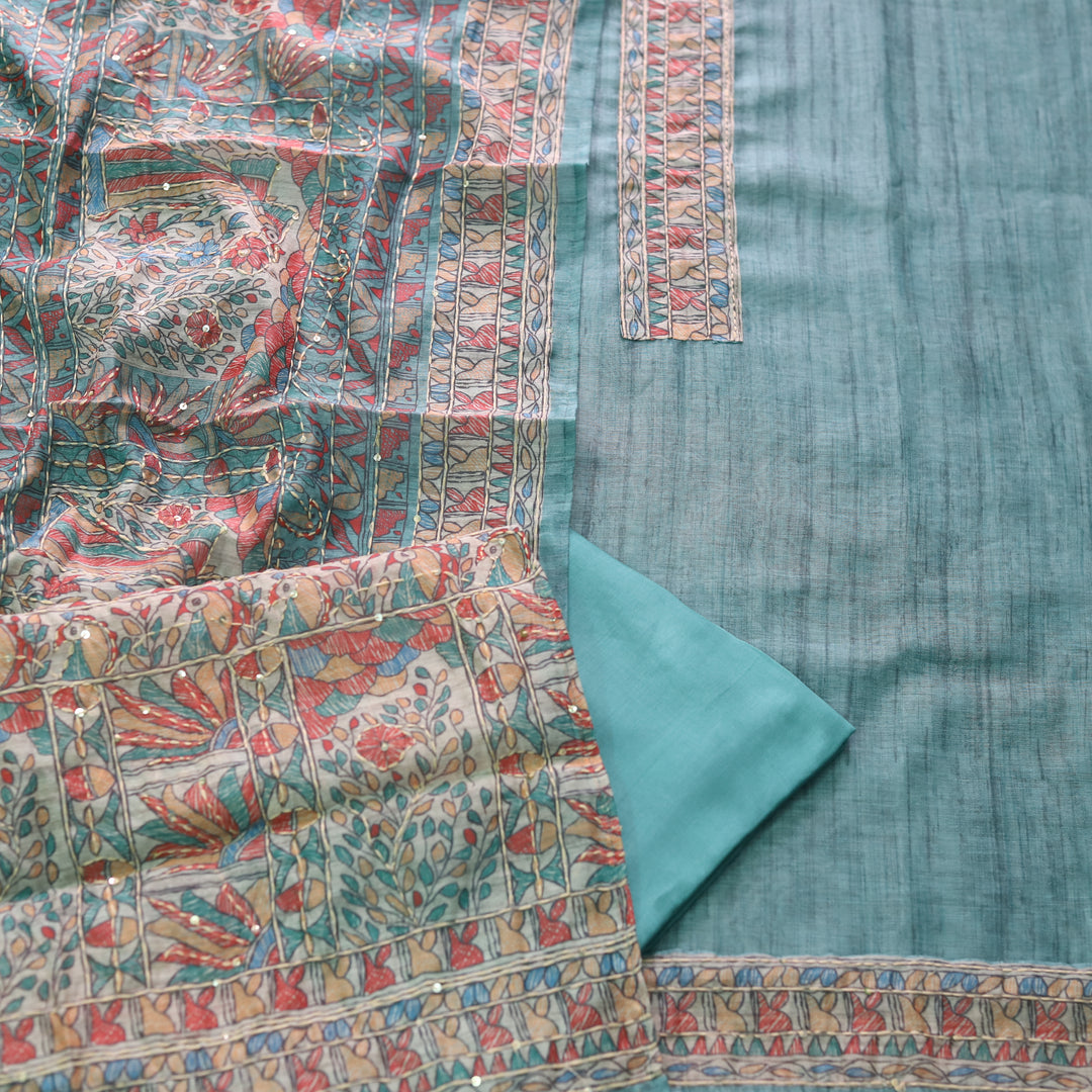 Ishqkiya Sea Ocean Blue Madhubani Patch with Kantha Detailing Chanderi Suit Set