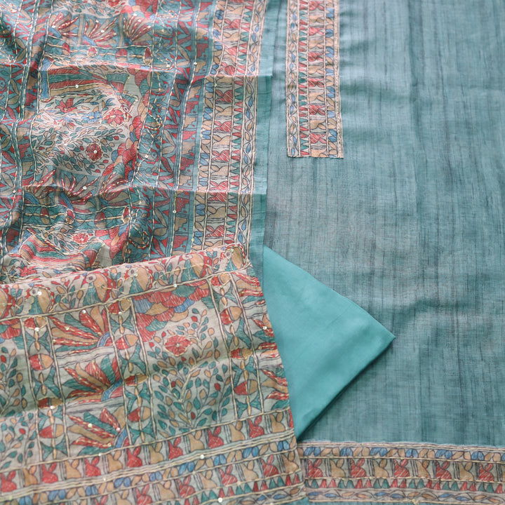 Ishqkiya Sea Ocean Blue Madhubani Patch with Kantha Detailing Chanderi Suit Set