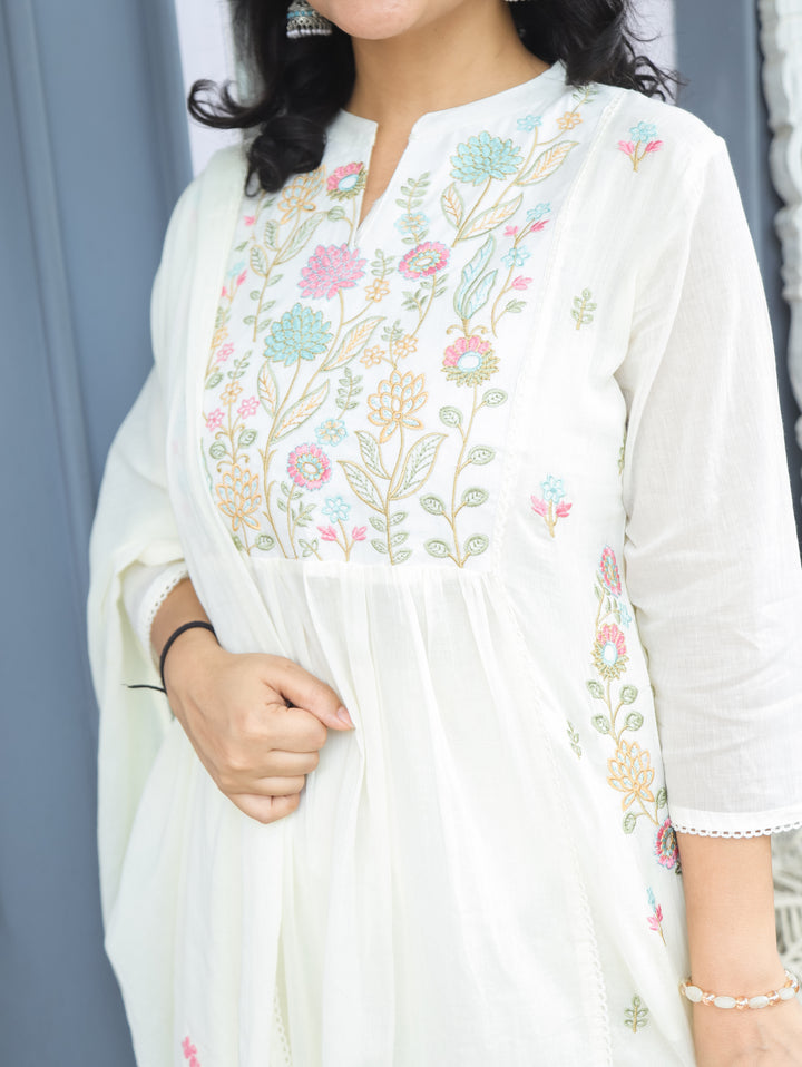 Emily Shell White Embroidered 3 Piece Set