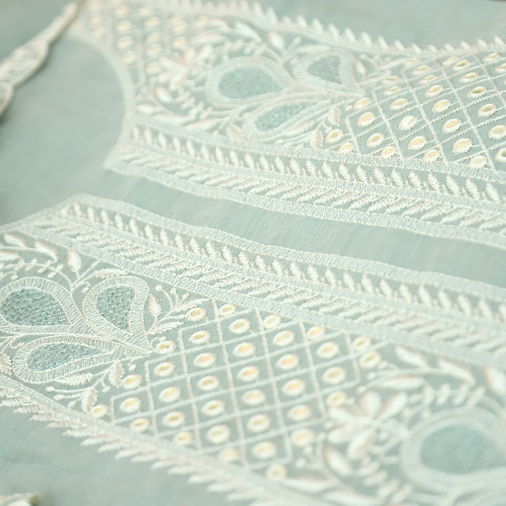 Saloni Sage Green Embroidered with Patra Work Mul Chanderi Set