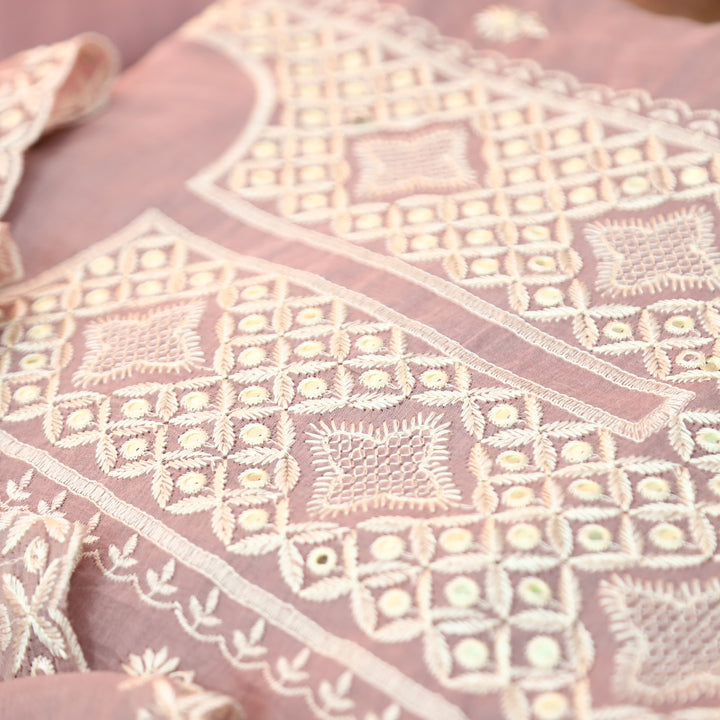 Vamika Helio Mauve Embroidered with Patra Panel Mul Chanderi Set