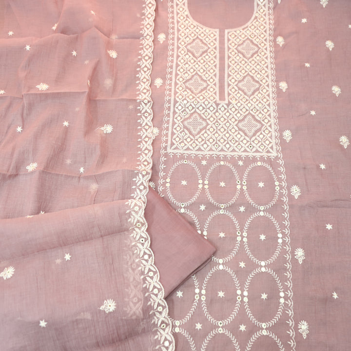 Vamika Helio Mauve Embroidered with Patra Panel Mul Chanderi Set