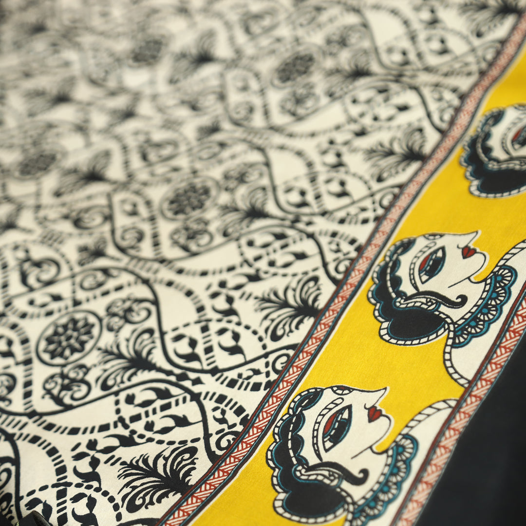 Parineeti Shell Beige with Yellow Kalamkari Print Maheswari Chanderi Set