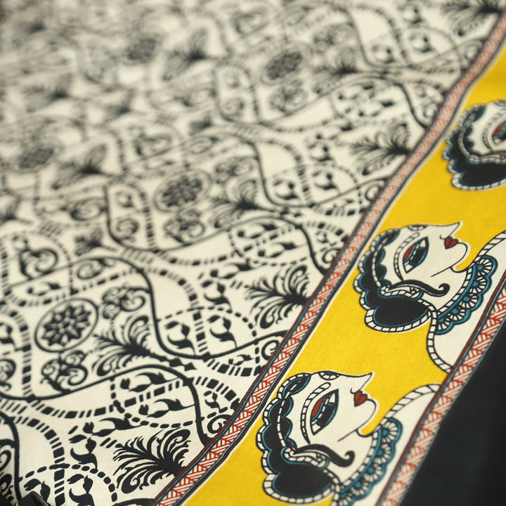 Parineeti Shell Beige with Yellow Kalamkari Print Maheswari Chanderi Set