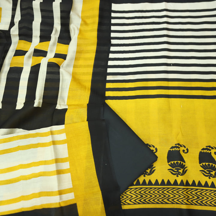 Parineeti Beetle Yellow Bird Kalamkari Print Hem Maheswari Chanderi Set