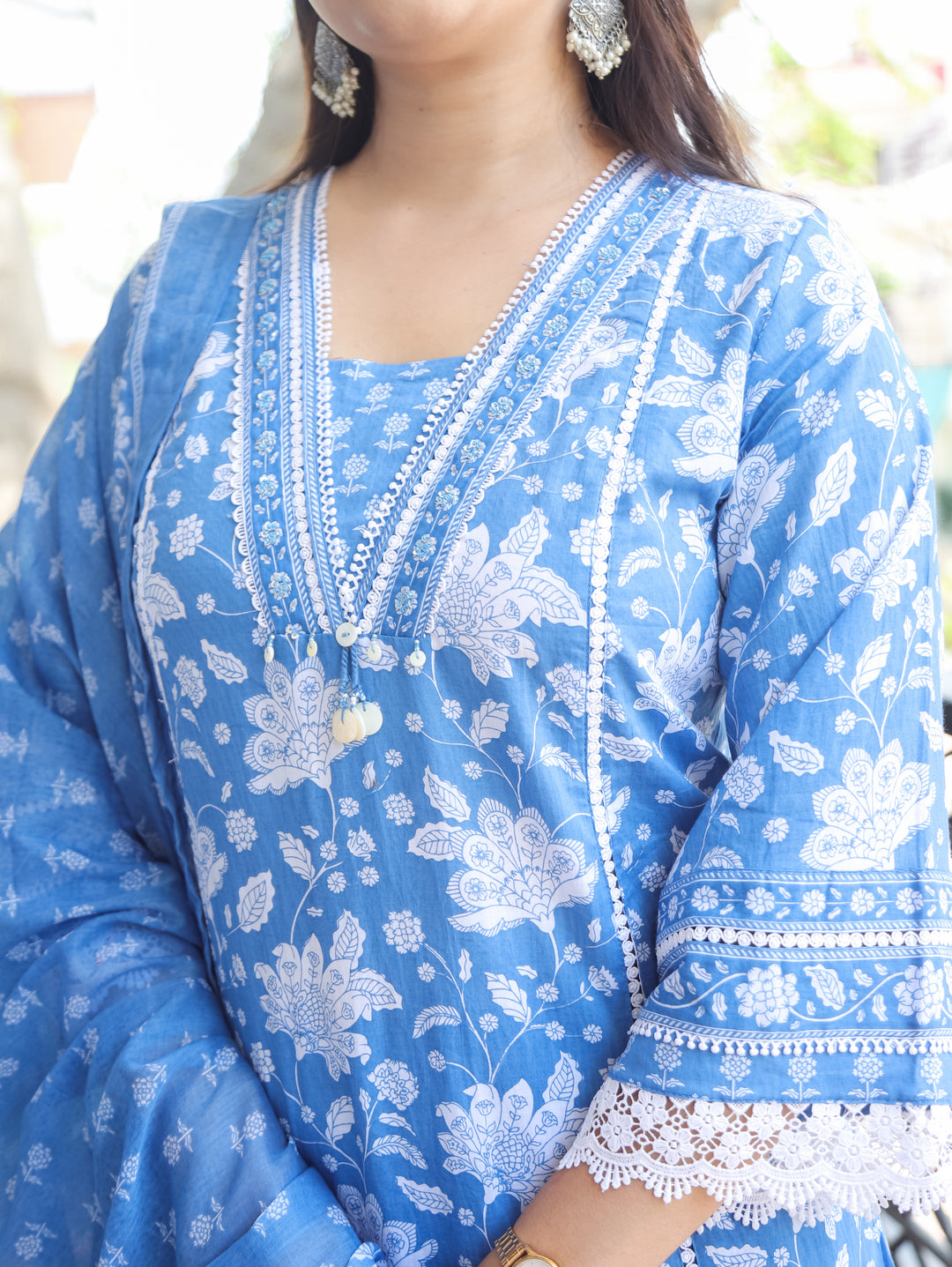 Jiya Cerulean Blue Floral Printed 3 Piece Set