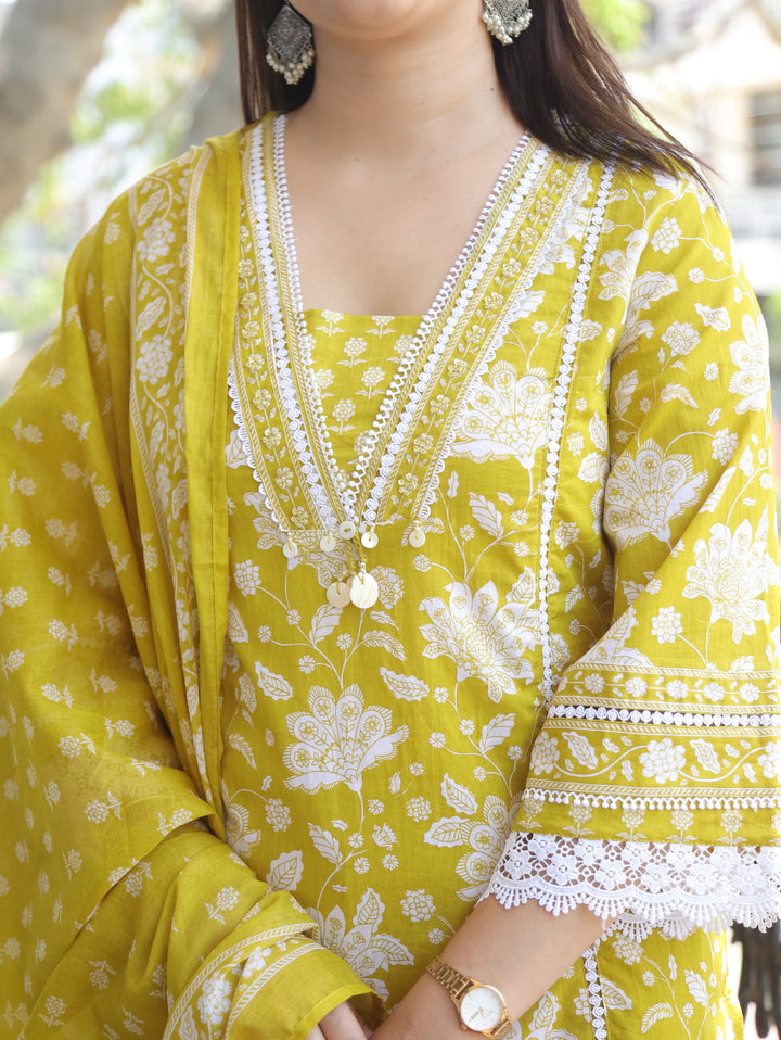 Jiya Turmeric Yellow Floral Printed 3 Piece Set