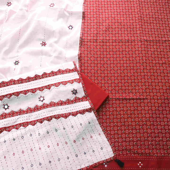 Hayaat Cherry Red Ajrak Printed Cotton Top with Cotton Dupatta Suit Set