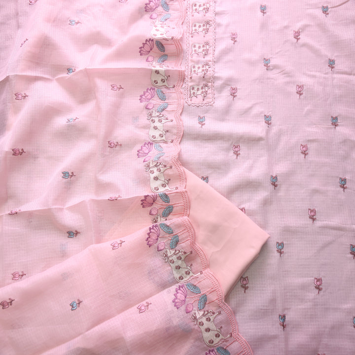 Khayal Coral Peach Pichwai Thread Embroidery Neck Work Kota Doriya Set