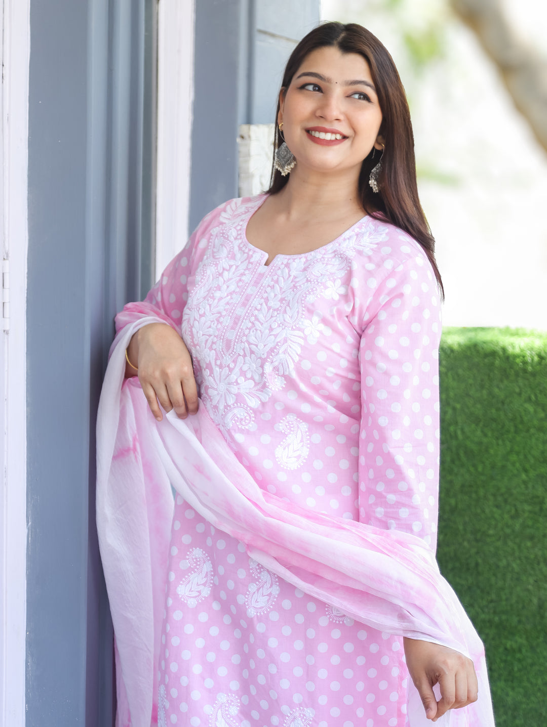 Kira Bubblegum Pink Chikankari Cotton 3 Piece Set
