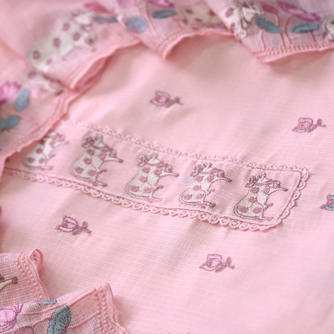 Khayal Coral Peach Pichwai Thread Embroidery Neck Work Kota Doriya Set