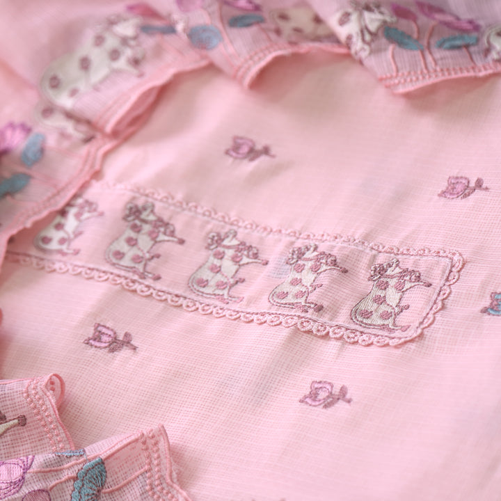 Khayal Coral Peach Pichwai Thread Embroidery Neck Work Kota Doriya Set
