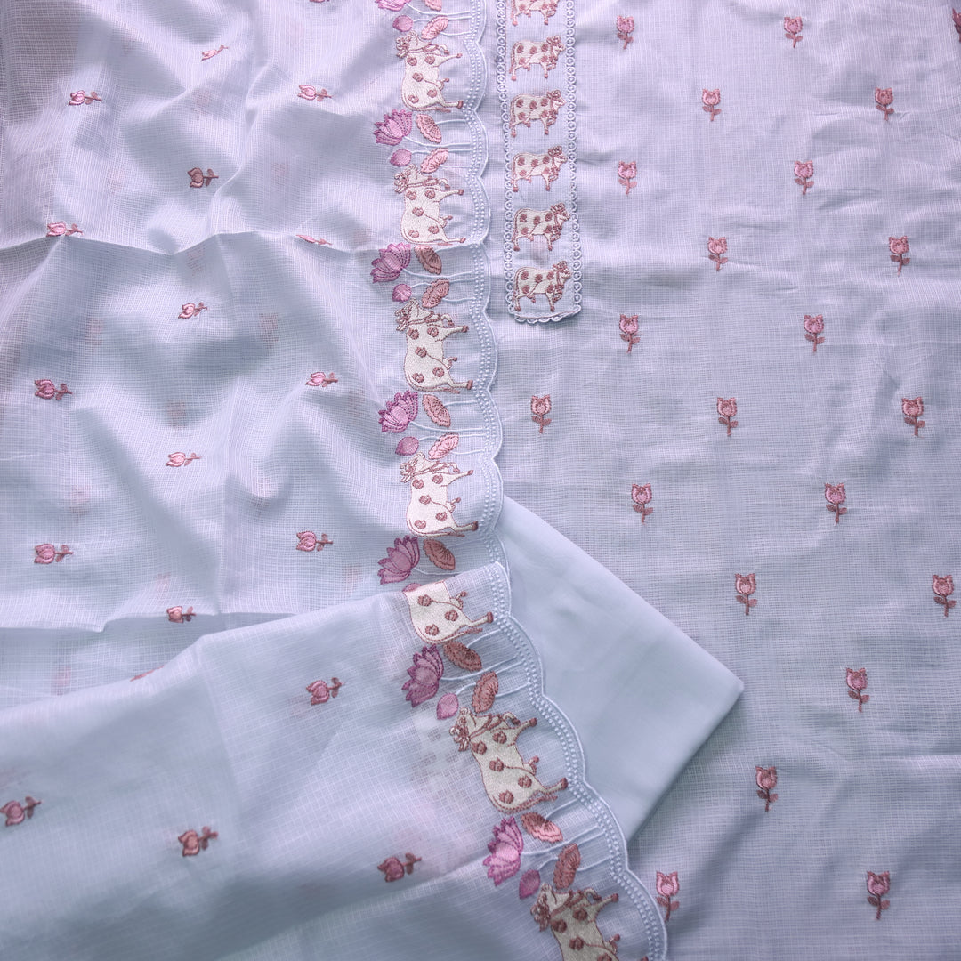 Khayal Grayish Blue Pichwai Thread Embroidery Neck Work Kota Doriya Set