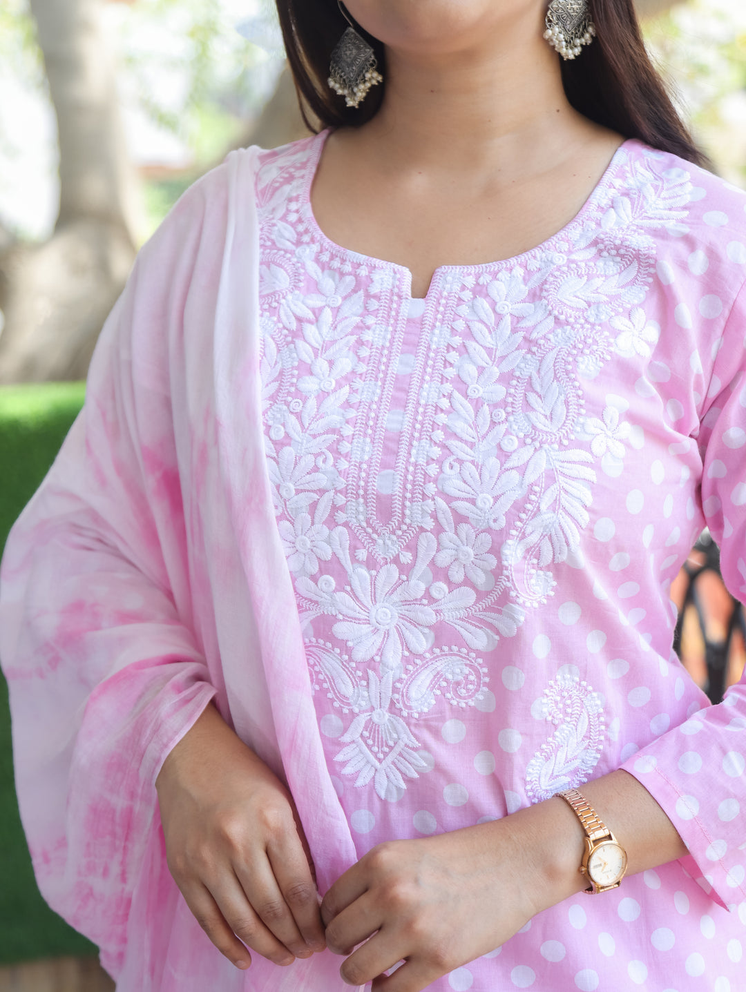 Kira Bubblegum Pink Chikankari Cotton 3 Piece Set