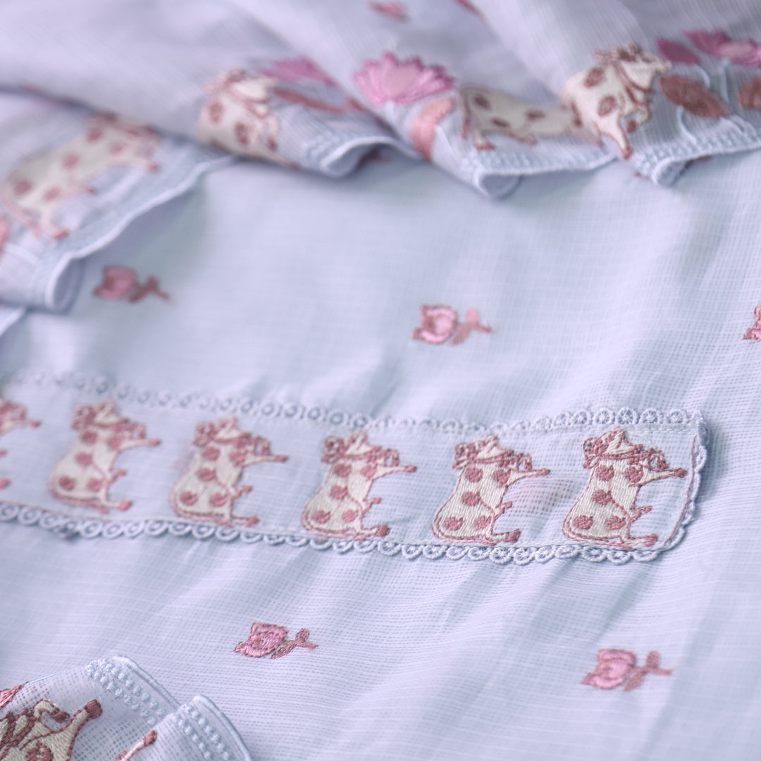 Khayal Grayish Blue Pichwai Thread Embroidery Neck Work Kota Doriya Set