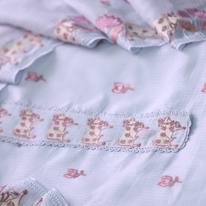 Khayal Grayish Blue Pichwai Thread Embroidery Neck Work Kota Doriya Set