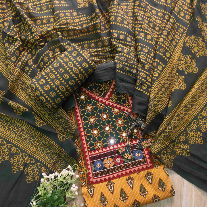 Falak Buttery Yellow Kutch fusion Mirror Work Angrakha Cotton Suit Set